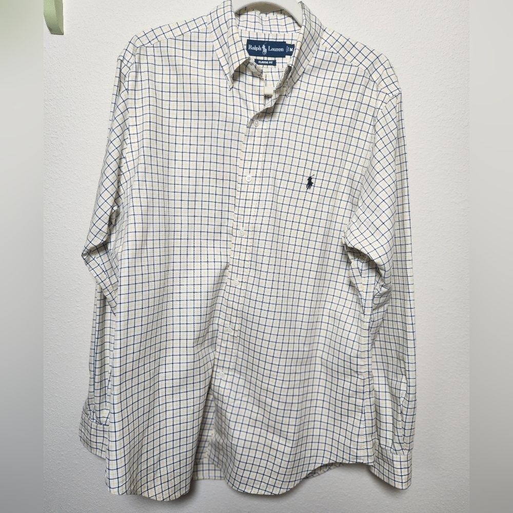 Vtg Ralph Lauren Classic Fit Windowpane Long Sleeve Button Down Embroidered Logo